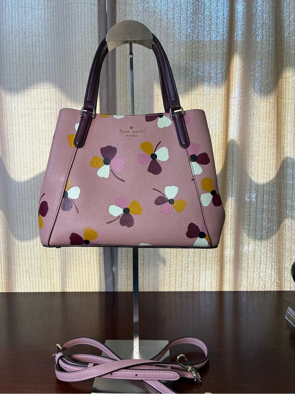 kate spade Jackson Dusk Buds Leather Satchel with Plum Handles